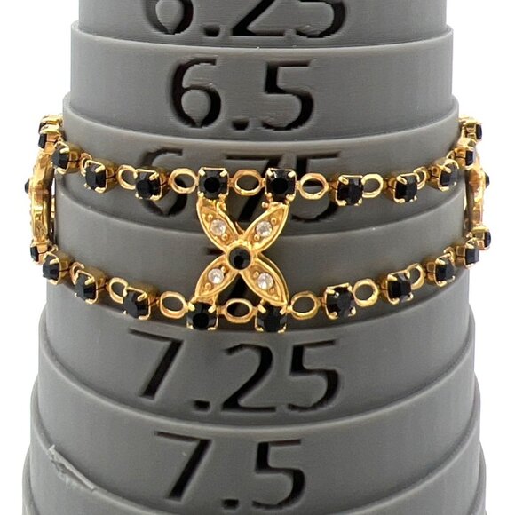 Black & Clear Crystal Bracelet Floral Hugs Gold-tone Chain - 7.25" - Picture 4 of 16